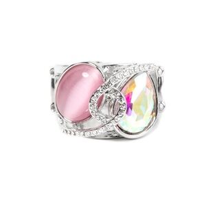 Elegant Silver and Pink Iridescent Ring